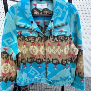 Tasha Polizzi Calista Southwestern Pattern Zip Front Jacket - Turquoise & Tan